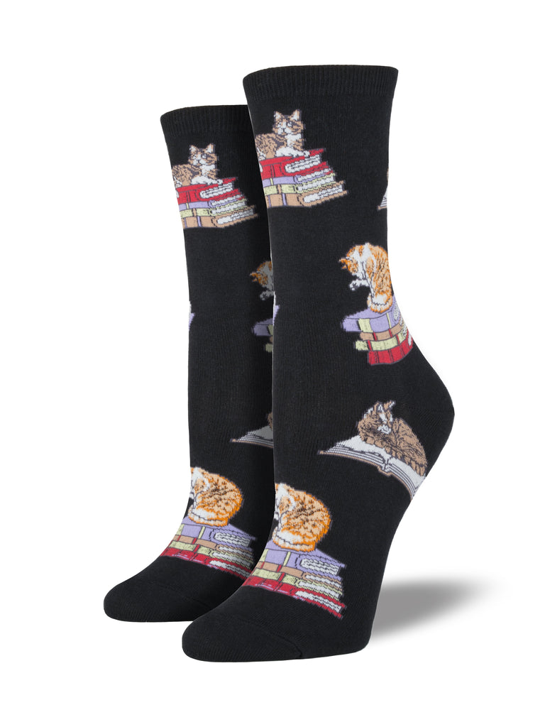 Socksmith W Cats On Books BLACK