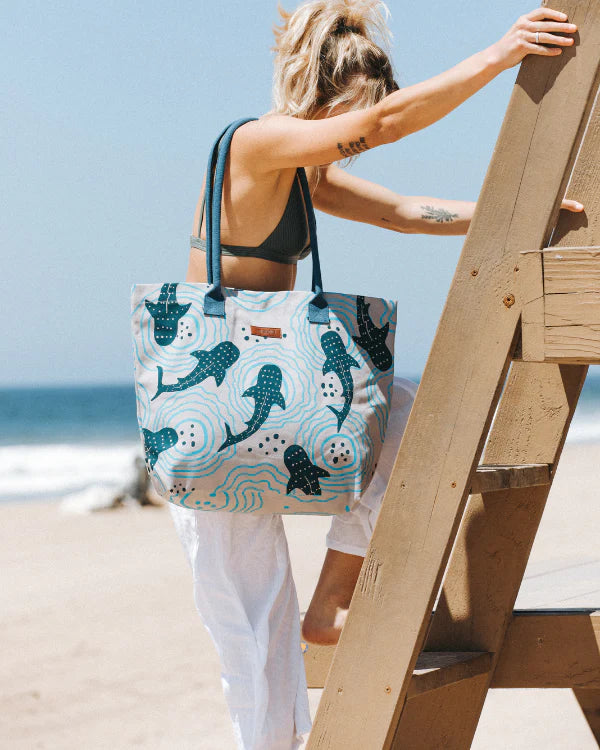 Sand Cloud Shark Ripples Beach Tote GREY