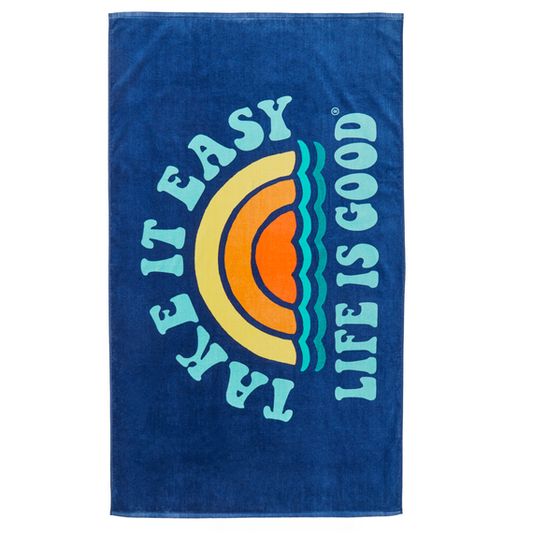 Life is Good Beach Towel Take It Easy Rainbow DARKEST BLUE