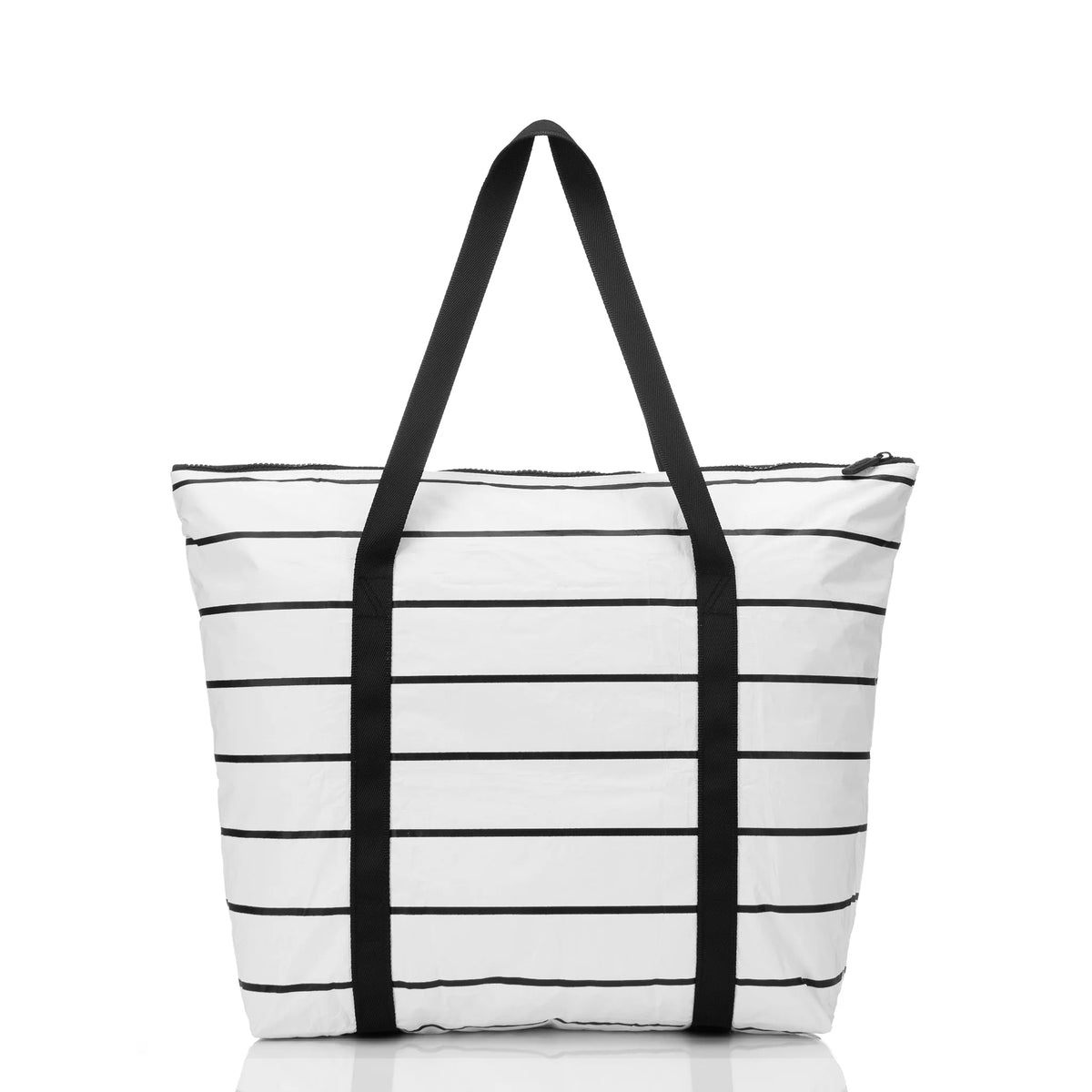 ALOHA Collection Pinstripe Zipper Tote BLACK on WHITE