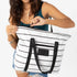 ALOHA Collection Pinstripe Zipper Tote BLACK on WHITE