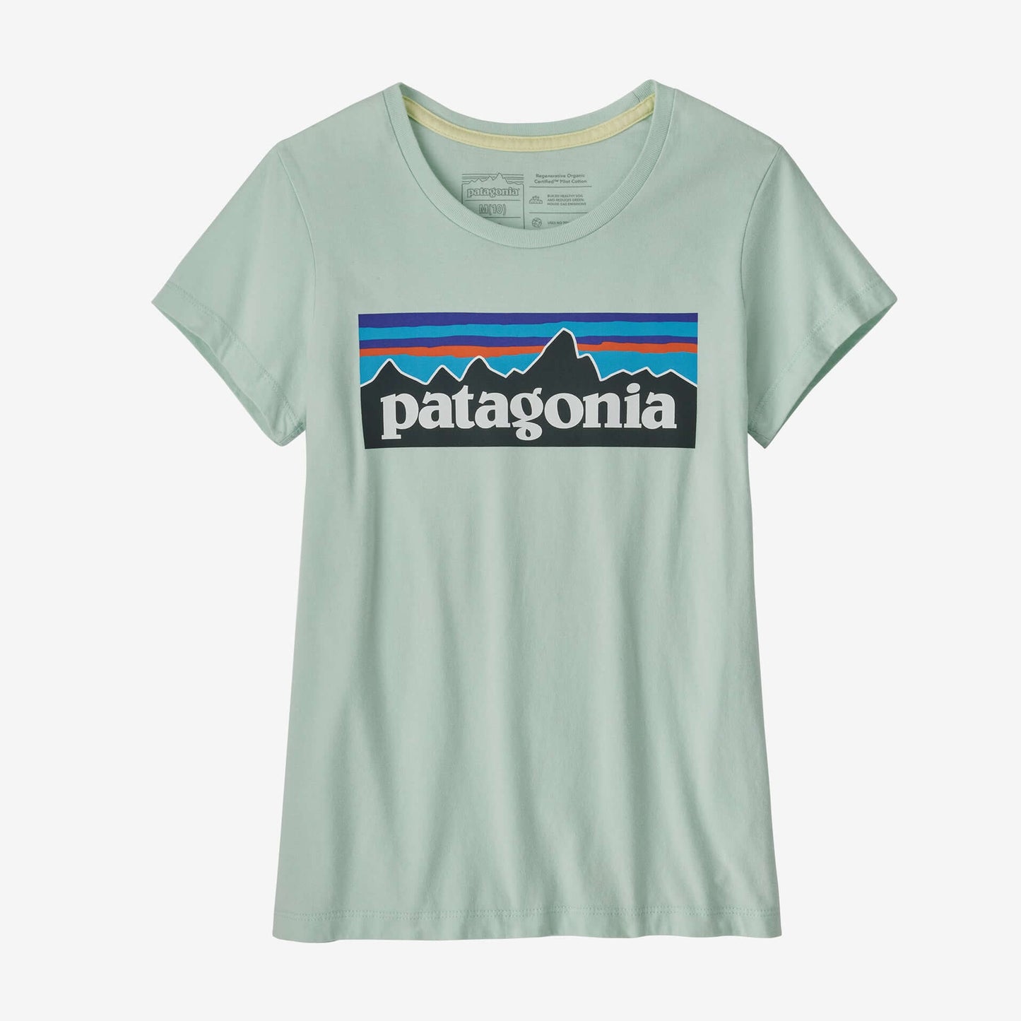 Patagonia Girls Regenerative P-6 Logo Tee LITE DISTILLED GREEN
