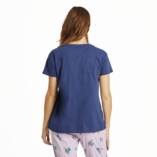 LIG W Relaxed Sleep Vee Sea Turtle DK BLUE