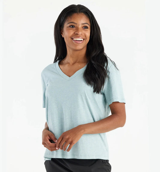 Free Fly W Bamboo Heritage V-Neck Tee OCEAN MIST